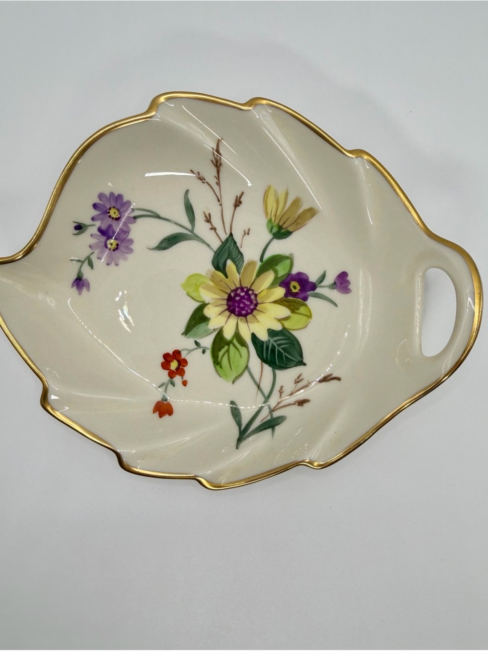 Vintage Pickard China Hand Painted Leaf Trinket Dish Gold Trim USA #228-77